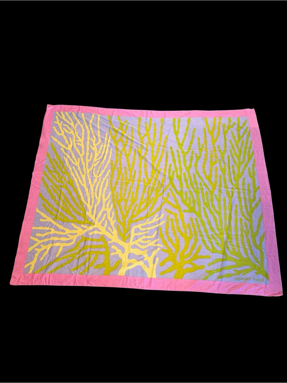 Hermes Pink Border Throw with Lime Coral Motif